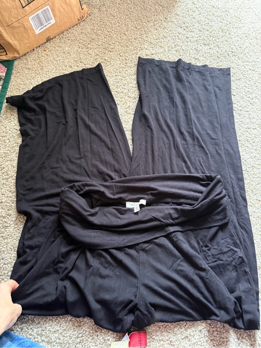 Max Studio Black Wide Leg lounge stretch pants with fold over top like-new